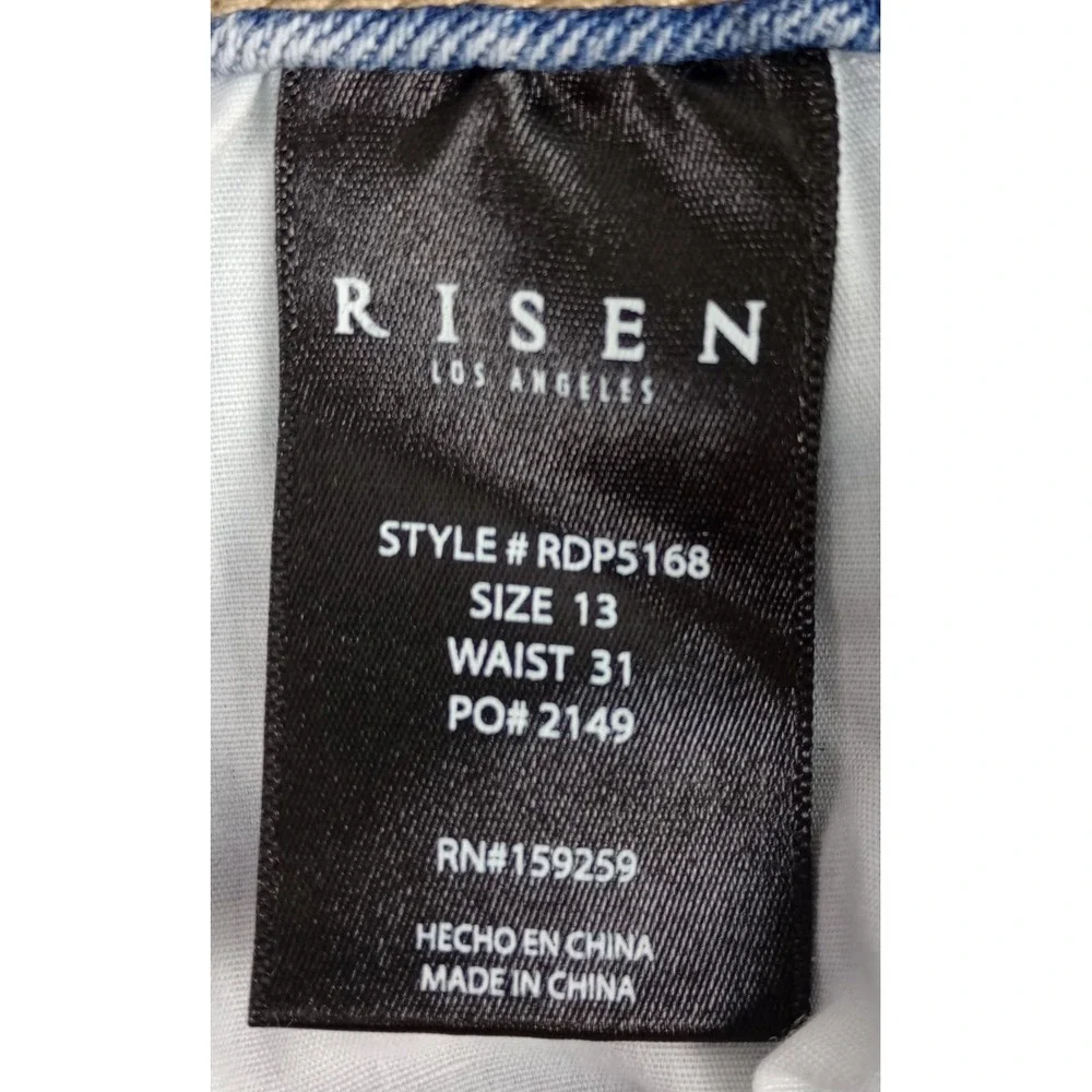 Risen Los Angeles Juniors 13 Blue Stretch Distressed Hem High Rise Denim Jeans